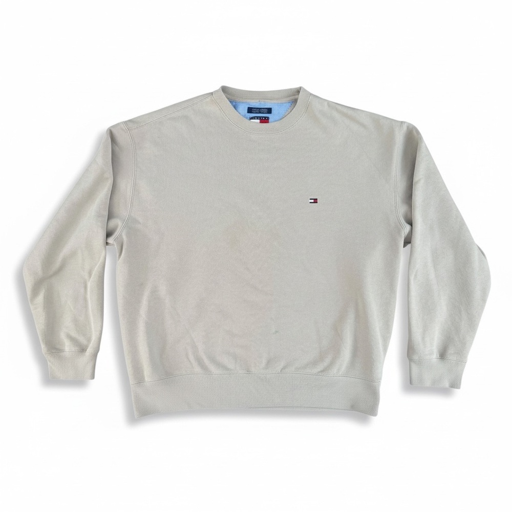 🧥‎ Tommy Hilfiger Vintage Minimal Logo Crewneck Sweatshirt L Beige